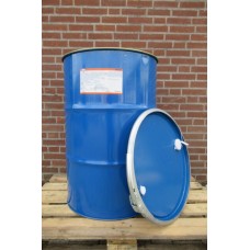 Gebruikte stalen dekselvat met spongat 210 liter. UN keur